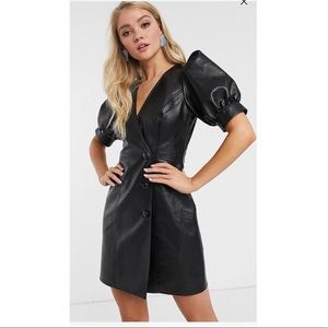 ASOS Design Faux Leather Puff Sleeve Dress